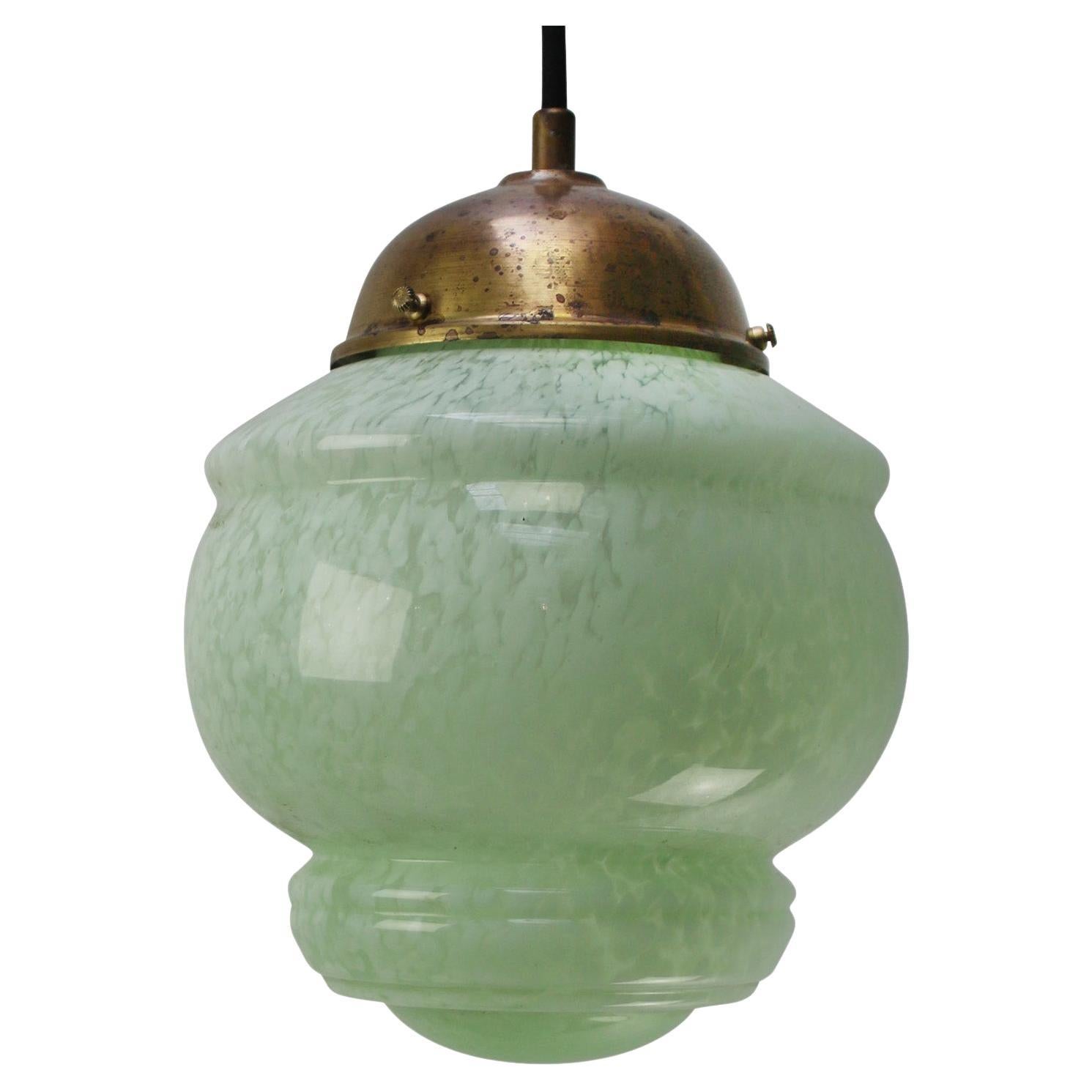 Lampada a sospensione francese "Clichy" in vetro verde con canne