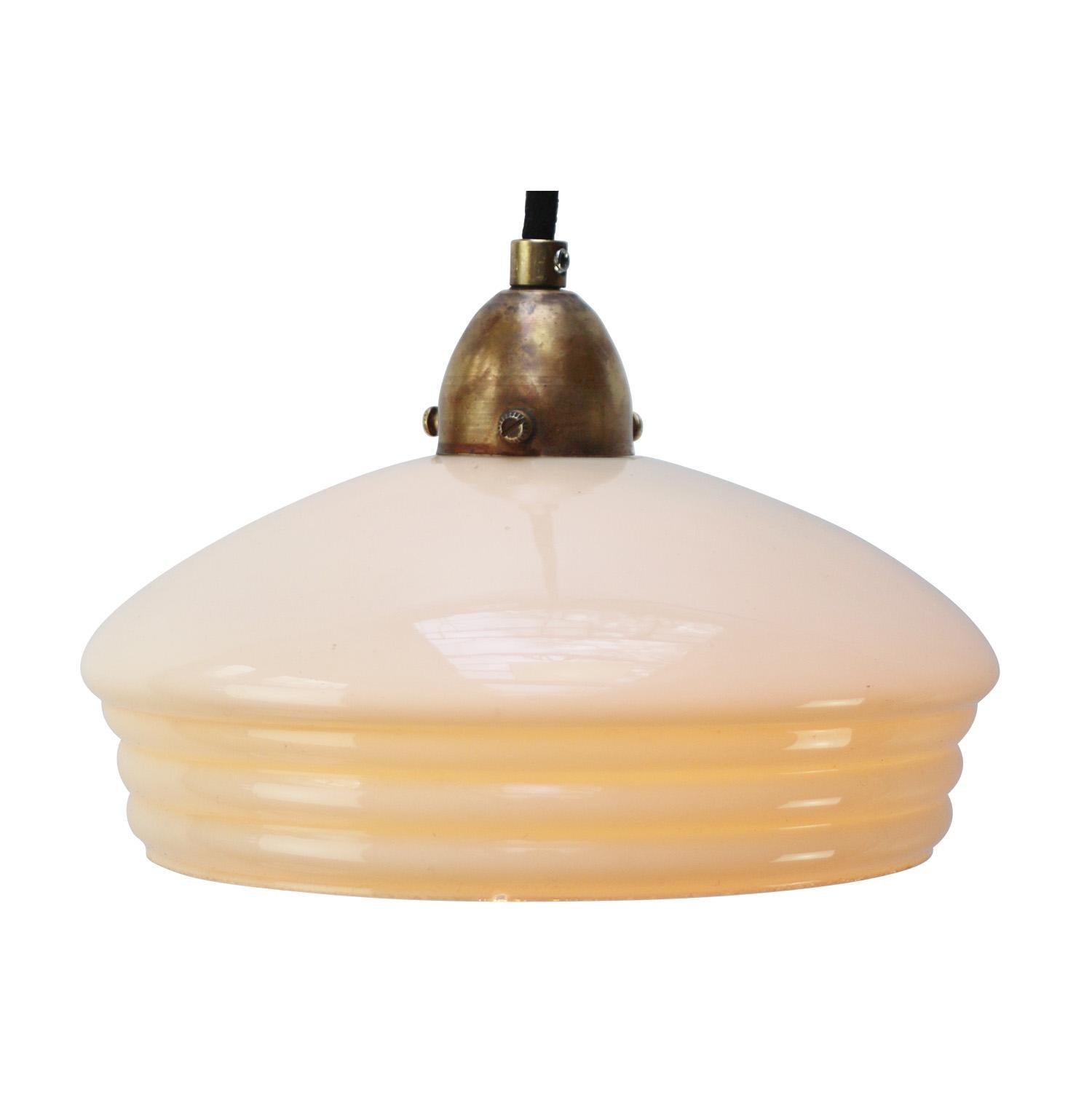 French “Clichy” Grey Beige Reeded Glass Pendant Lamps In Good Condition For Sale In Amsterdam, NL