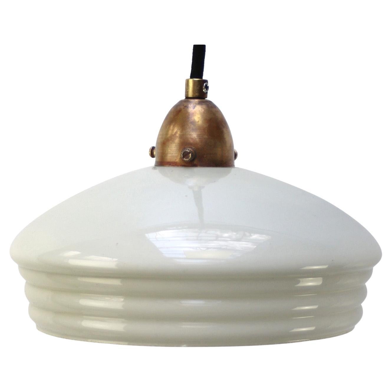 French “Clichy” Grey Beige Reeded Glass Pendant Lamps For Sale