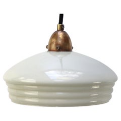 French “Clichy” Grey Beige Reeded Glass Pendant Lamps