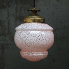 French “Clichy” Pink Reeded Glass Pendant Lamp