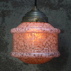 French “Clichy” Pink Reeded Glass Pendant Lamp
