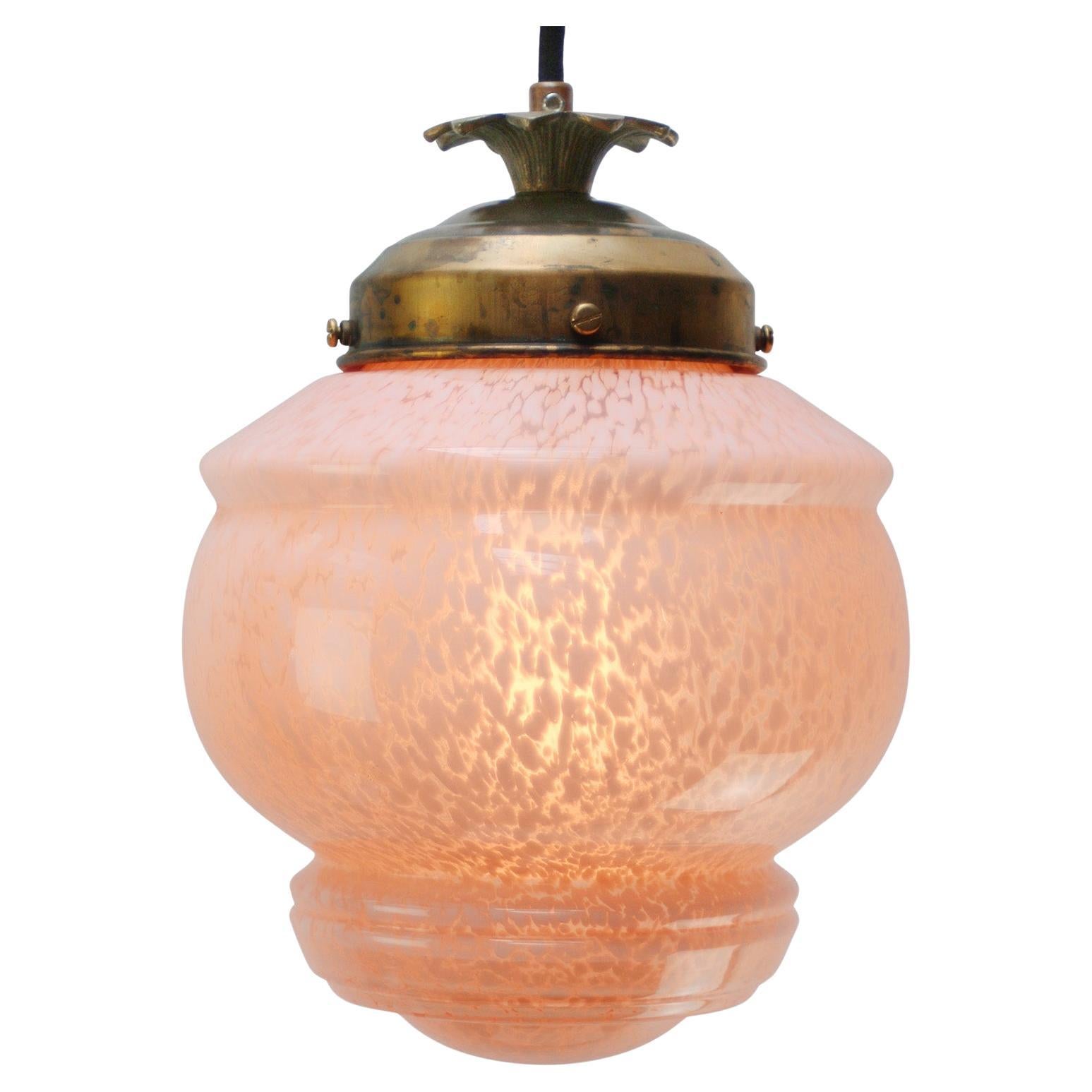 French “Clichy” Pink Reeded Glass Pendant Lamp