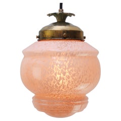 French “Clichy” Pink Reeded Glass Pendant Lamp