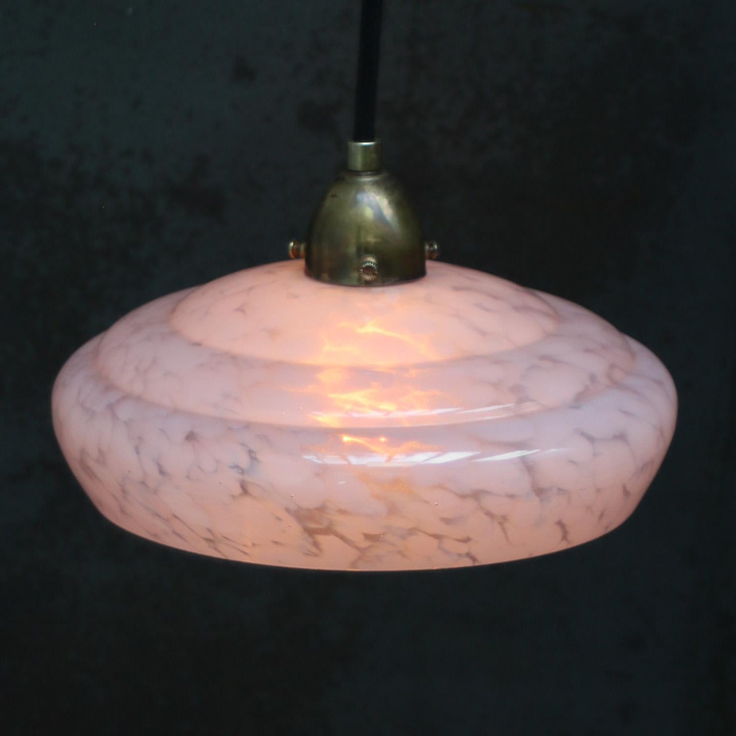 20th Century French “Clichy” Pink Reeded Glass Pendant Lamps For Sale
