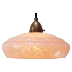 French “Clichy” Pink Reeded Glass Pendant Lamps