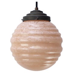 French “Clichy” Pink Reeded Glass Pendant Light