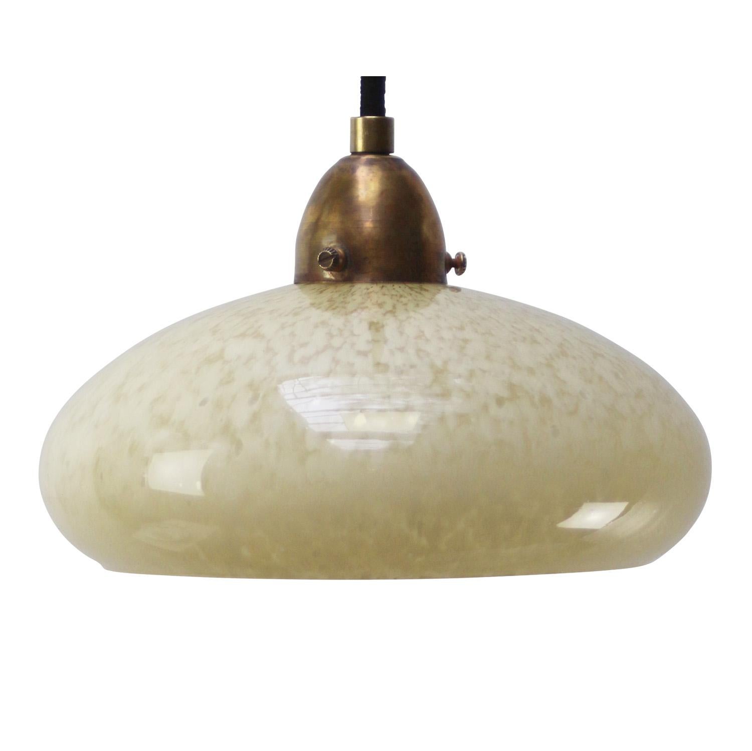 French “Clichy” yellow colored glass pendant lamp
2 meter black cotton flex

E14 bulb holder

Weight : 0.40 kg / 0.9 lb

E14 bulb holder. Priced per individual item. All lamps have been made suitable by international standards for incandescent light