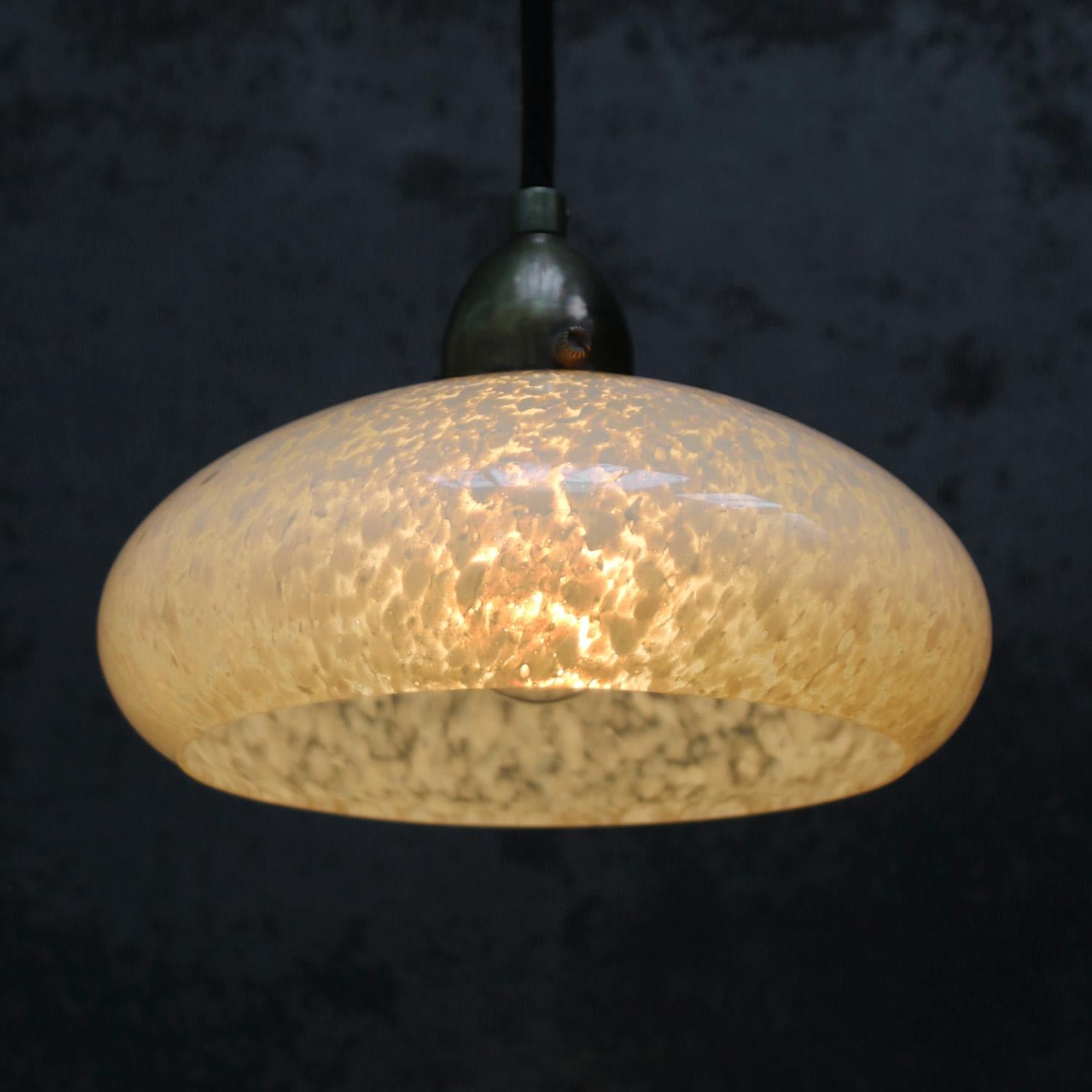 French “Clichy” Yellow Glass Pendant Lamps For Sale 1
