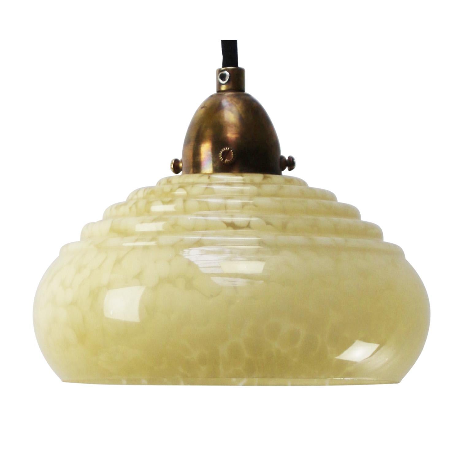 French “Clichy” Yellow Reeded Glass Pendant Lamps In Good Condition For Sale In Amsterdam, NL