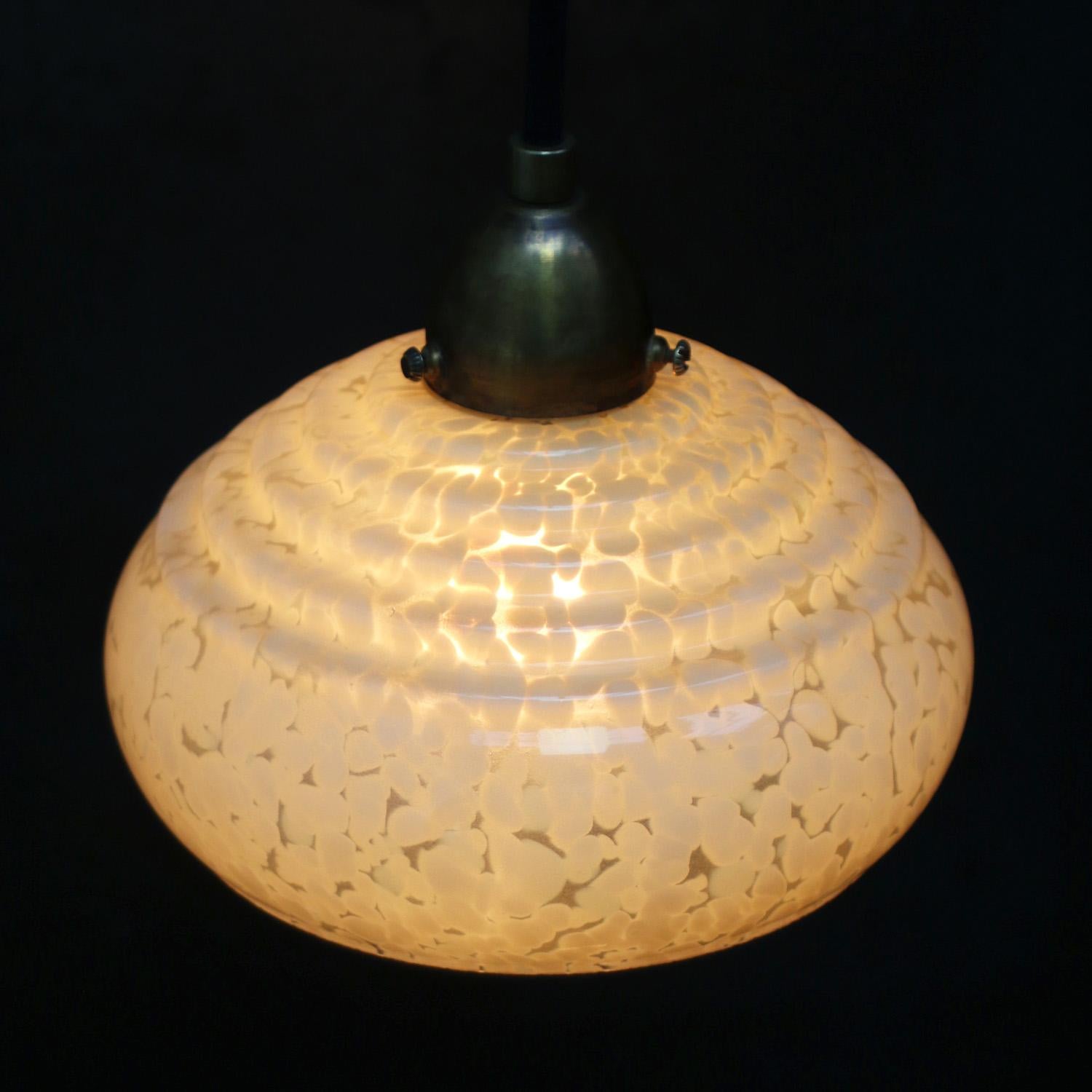 20th Century French “Clichy” Yellow Reeded Glass Pendant Lamps For Sale