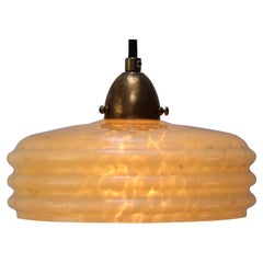 French “Clichy” Yellow Reeded Glass Pendant Lamps