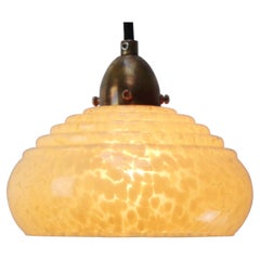 French “Clichy” Yellow Reeded Glass Pendant Lamps