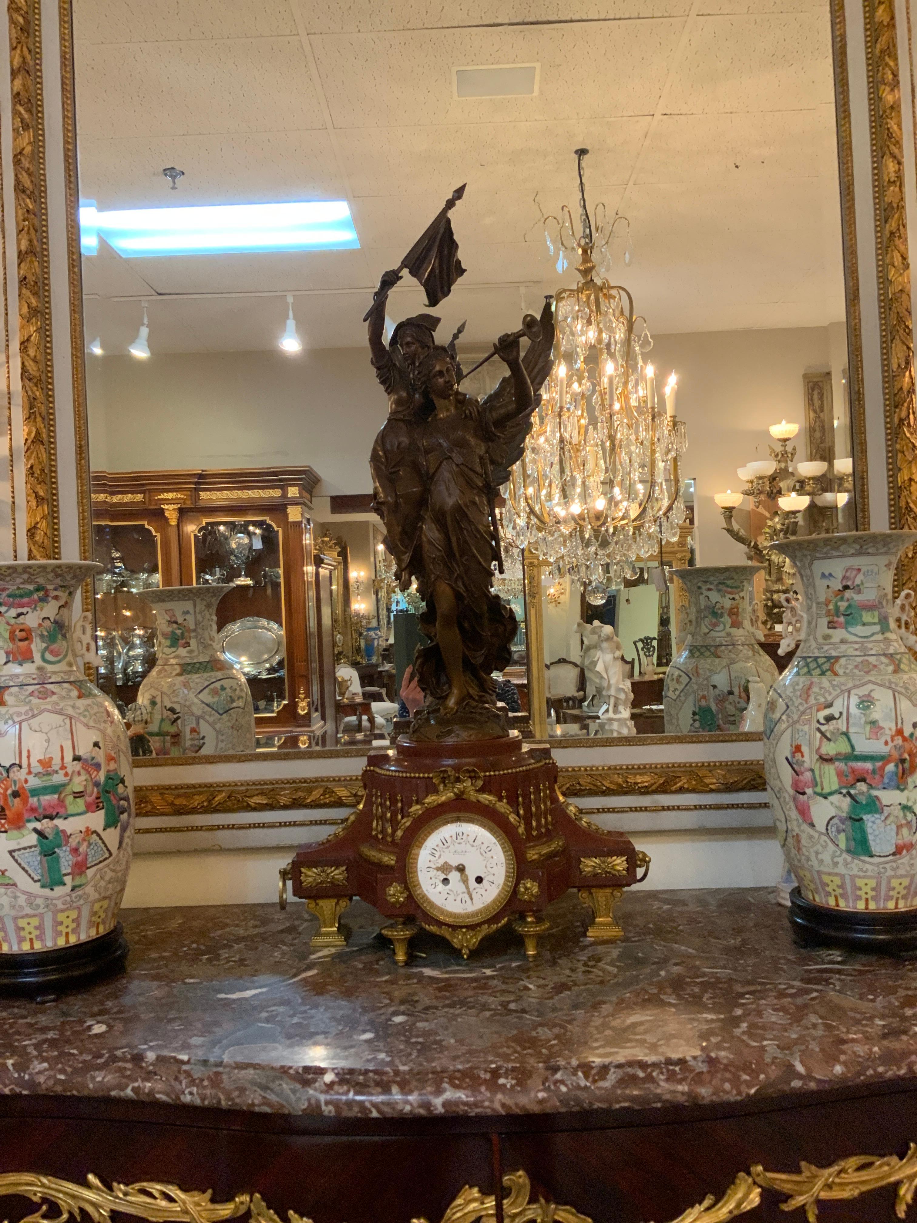 French Clock by H Koudebine, Paris with Figural Bronze by Charles Anfrie For Sale 3