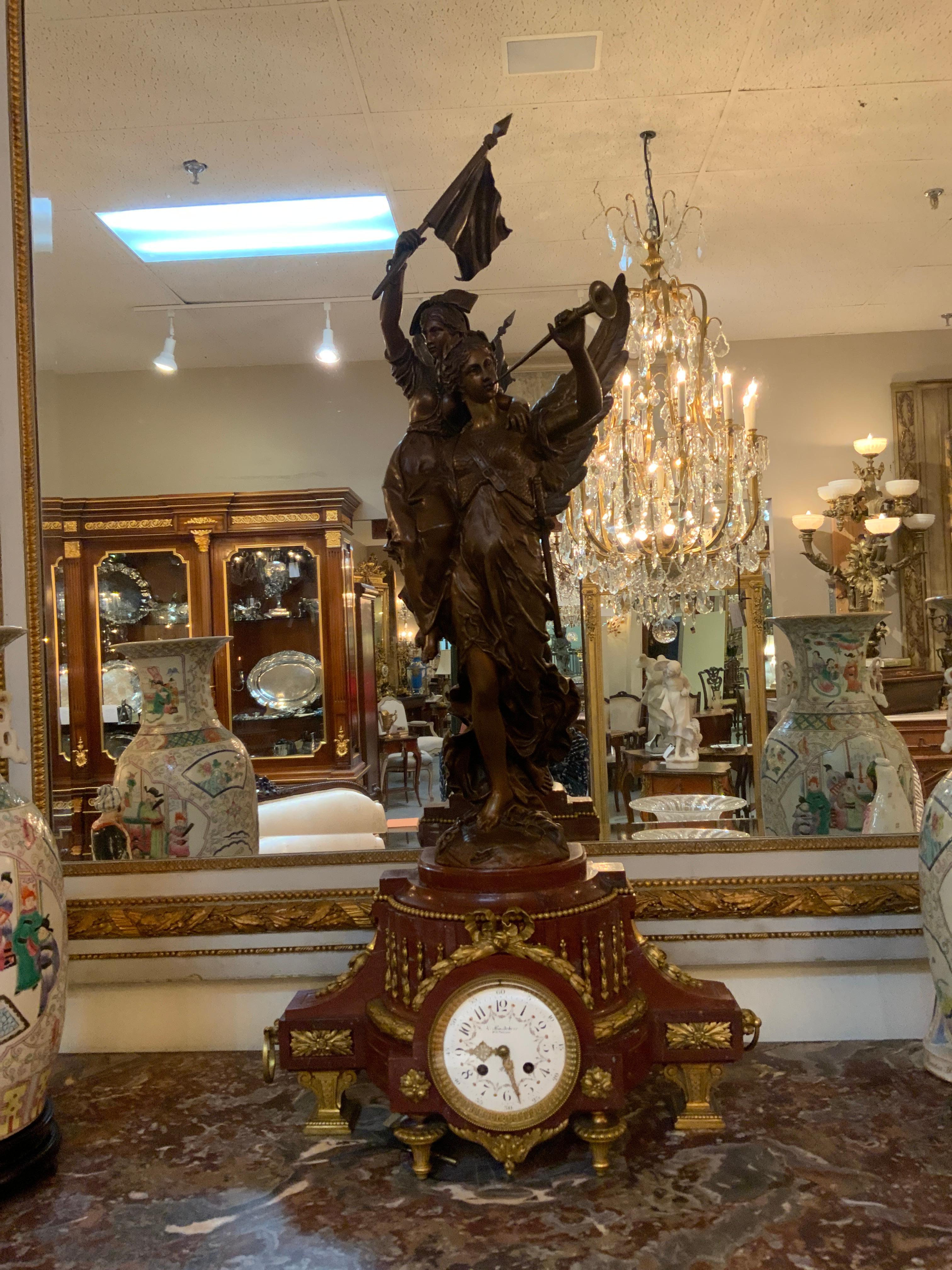 French Clock by H Koudebine, Paris with Figural Bronze by Charles Anfrie For Sale 4