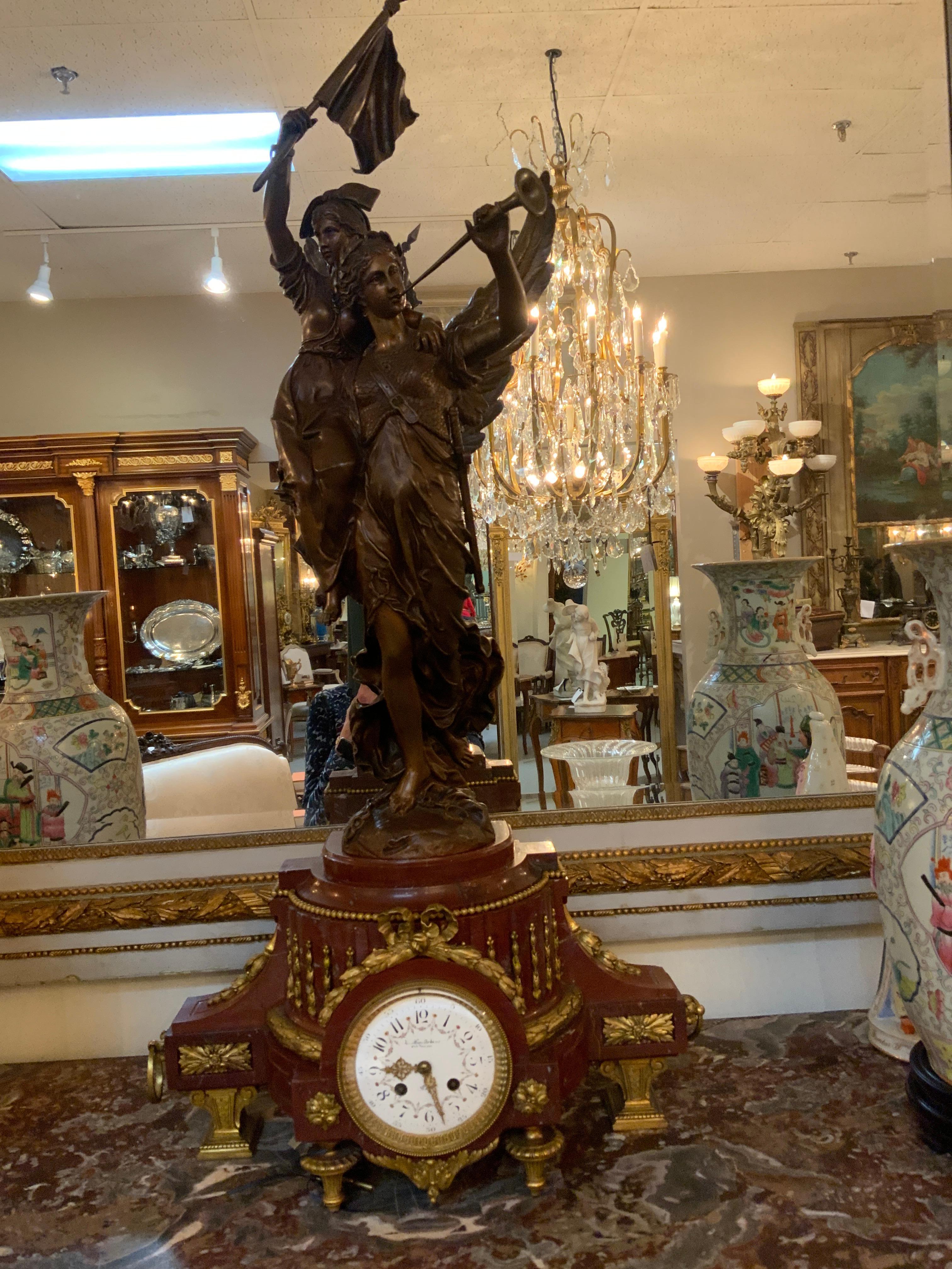 French Clock by H Koudebine, Paris with Figural Bronze by Charles Anfrie For Sale 5