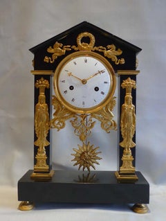 French Clock, Directoire Period, Portico Form, Signed Revel Paris