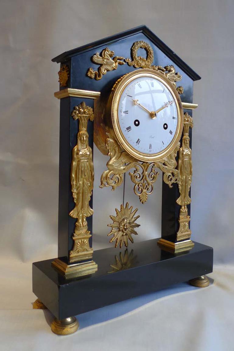 French Clock, Directoire Period, Portico Form, Signed Revel Paris In Good Condition For Sale In London, GB