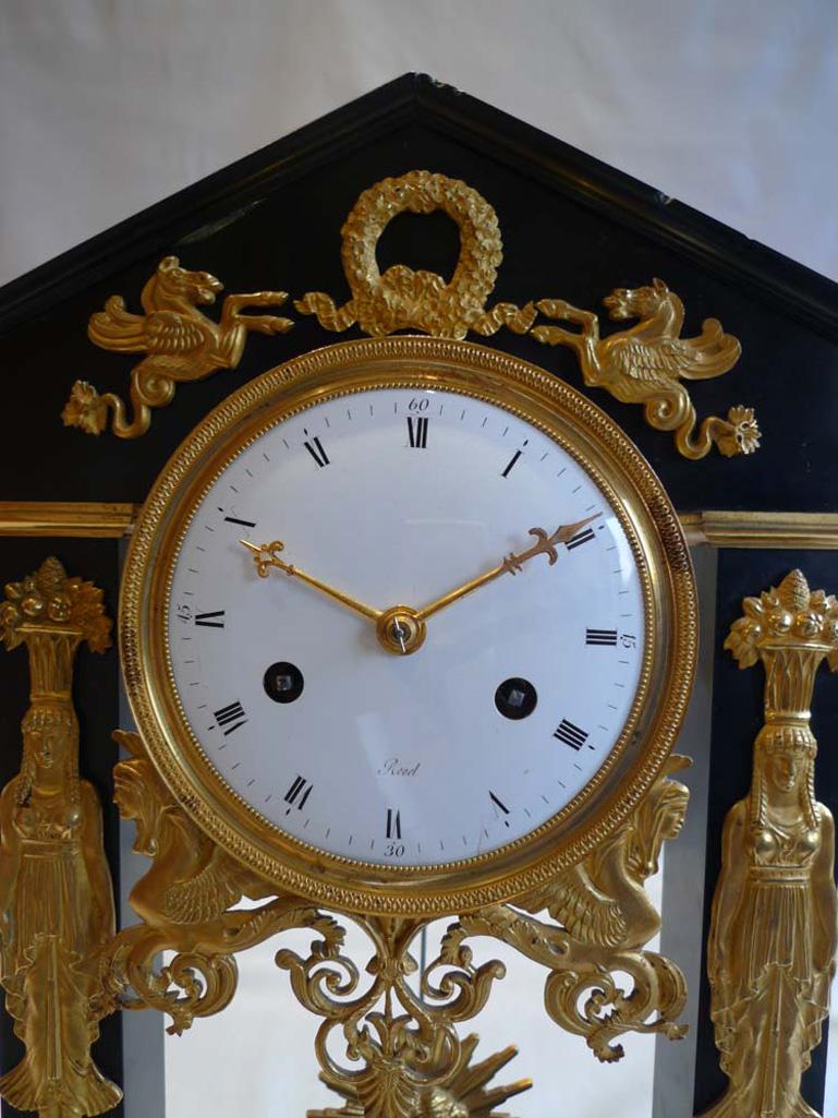 Ormolu French Clock, Directoire Period, Portico Form, Signed Revel Paris For Sale