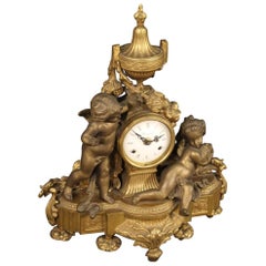 French Clock in Bronze and Gilt Antimony, 20th Century