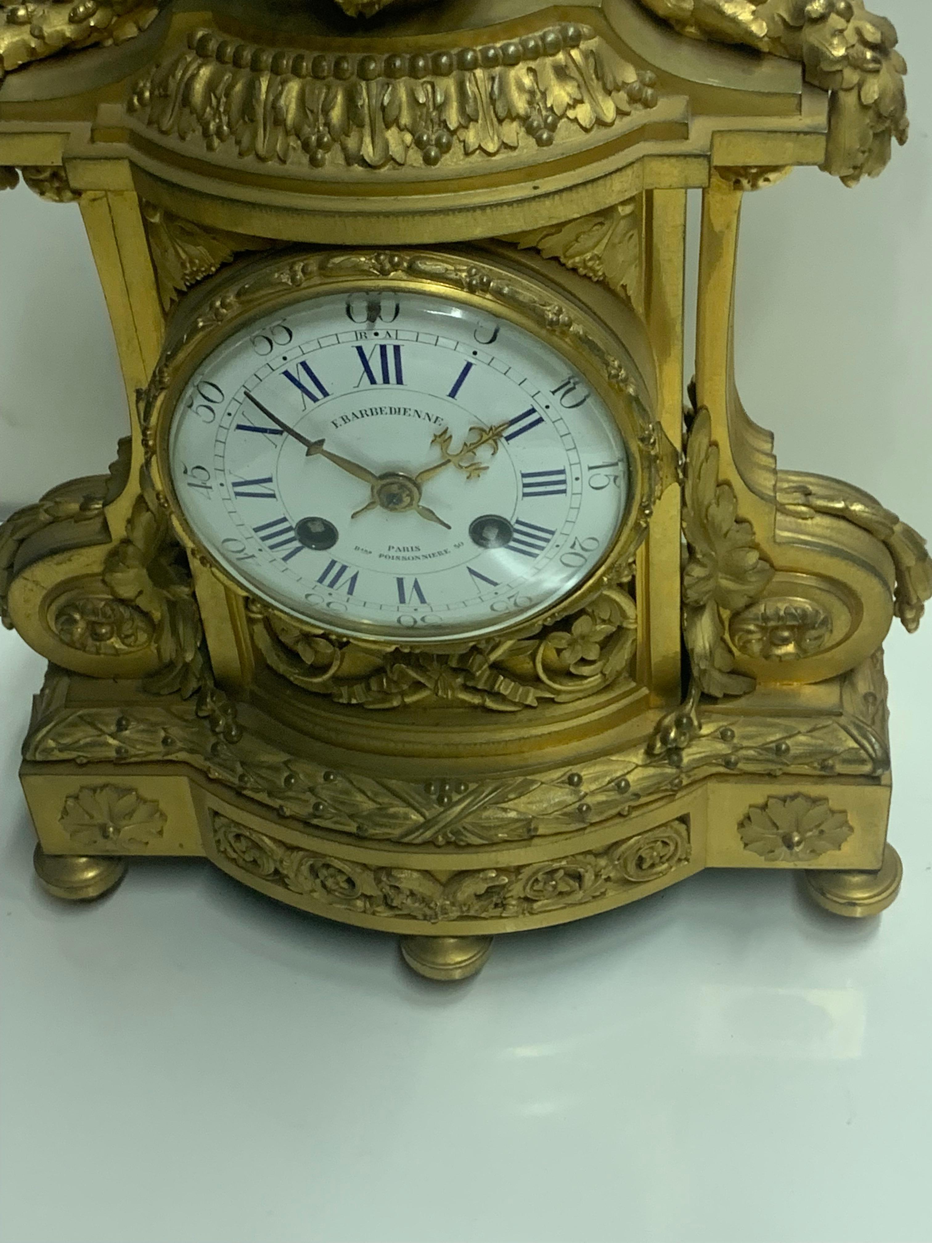 A very nice  clock in bronze made by  F.BARBEDIENNE louis XVI style of very high quality
the dial of the clock is in enamel, and its remarkably executed by one the best bronziers of this parisian period
