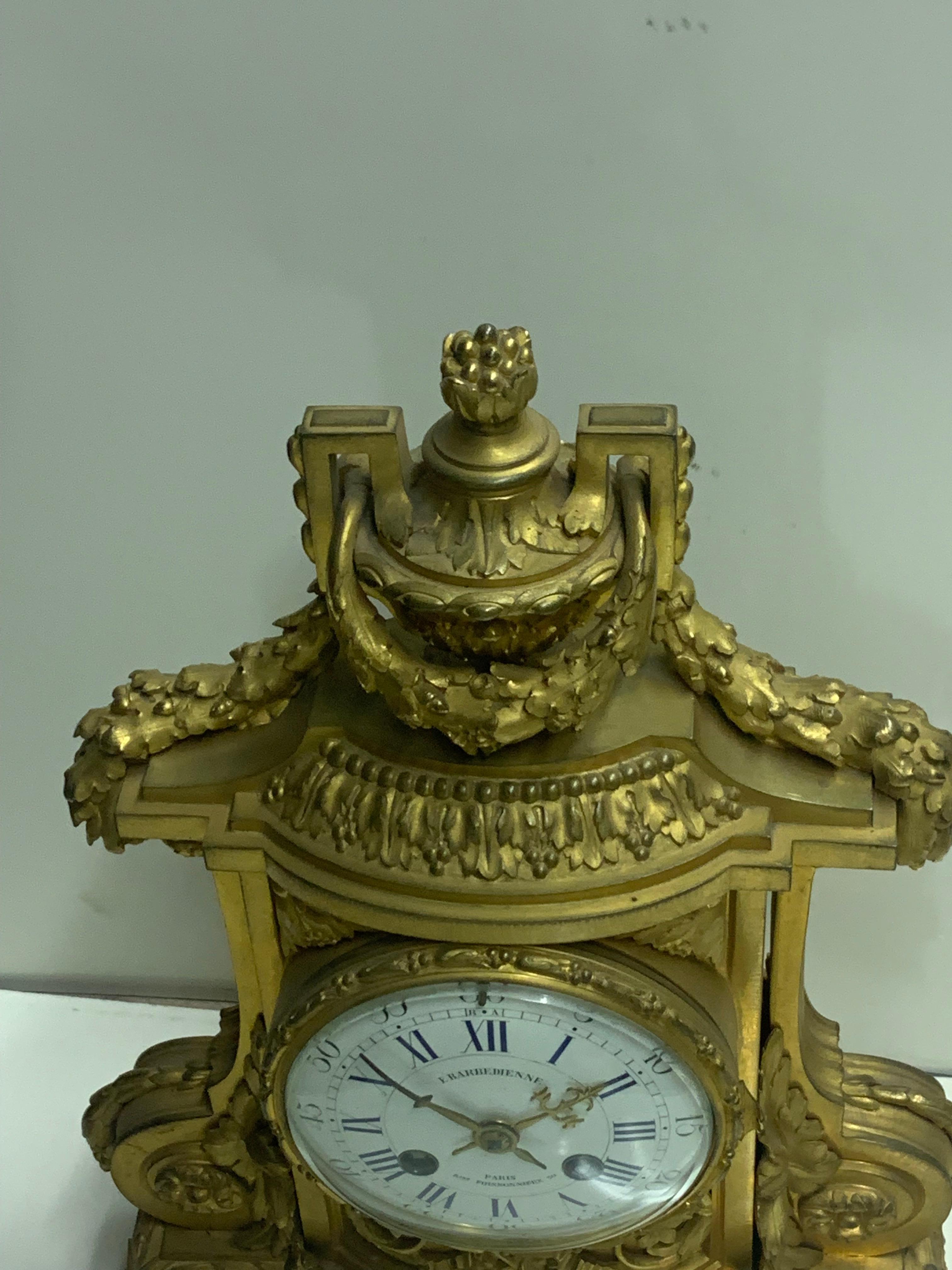 Louis XVI French clock in bronze by Barbedienne For Sale