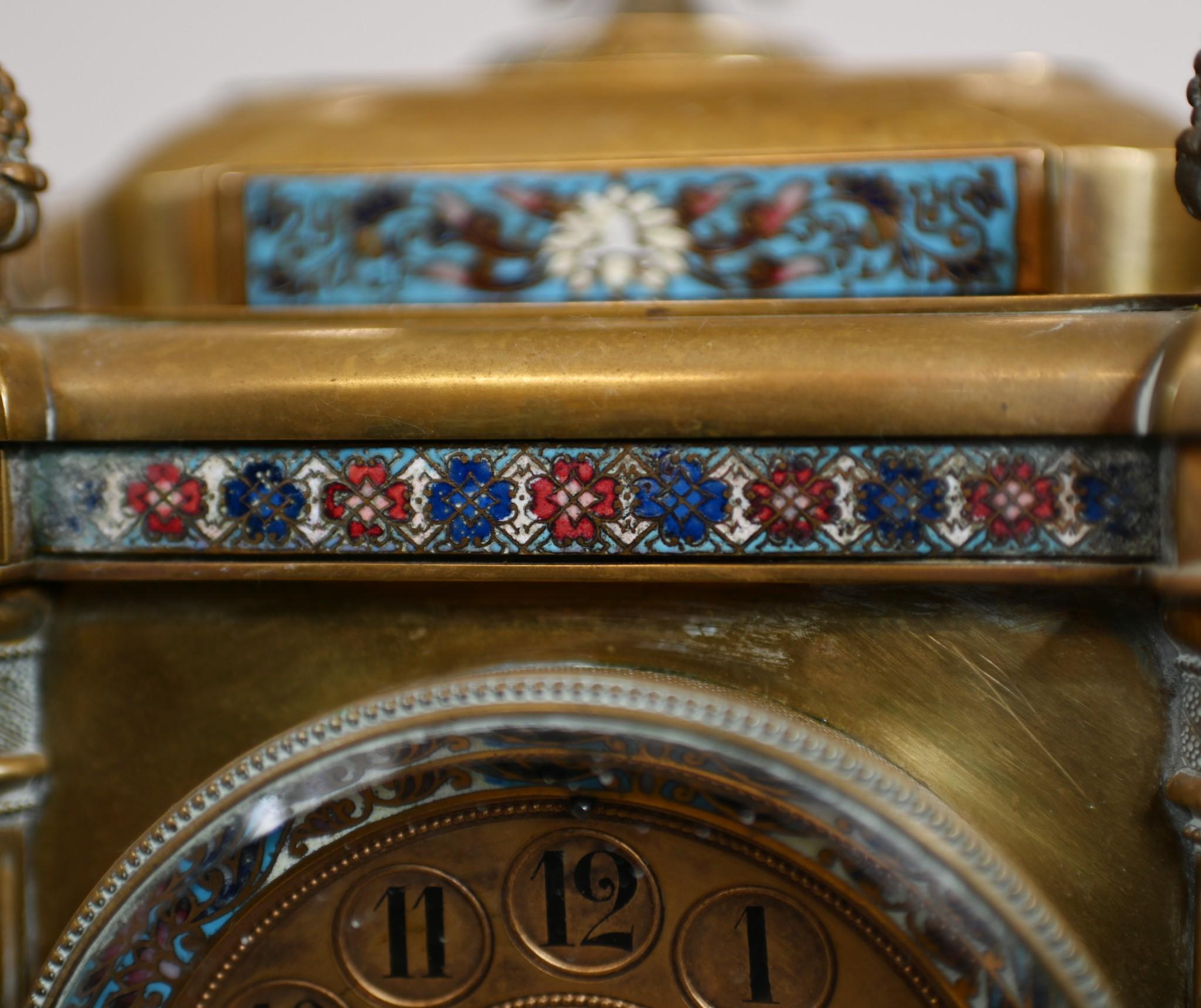 French Clock Set Garniture Champleve Antique Clocks, 1860 7