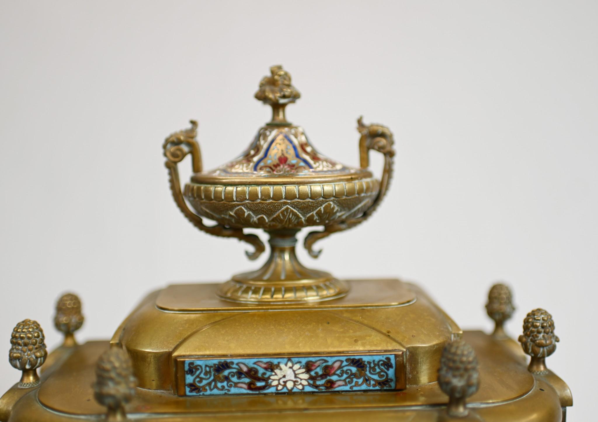 Other French Clock Set Garniture Champleve Antique Clocks, 1860