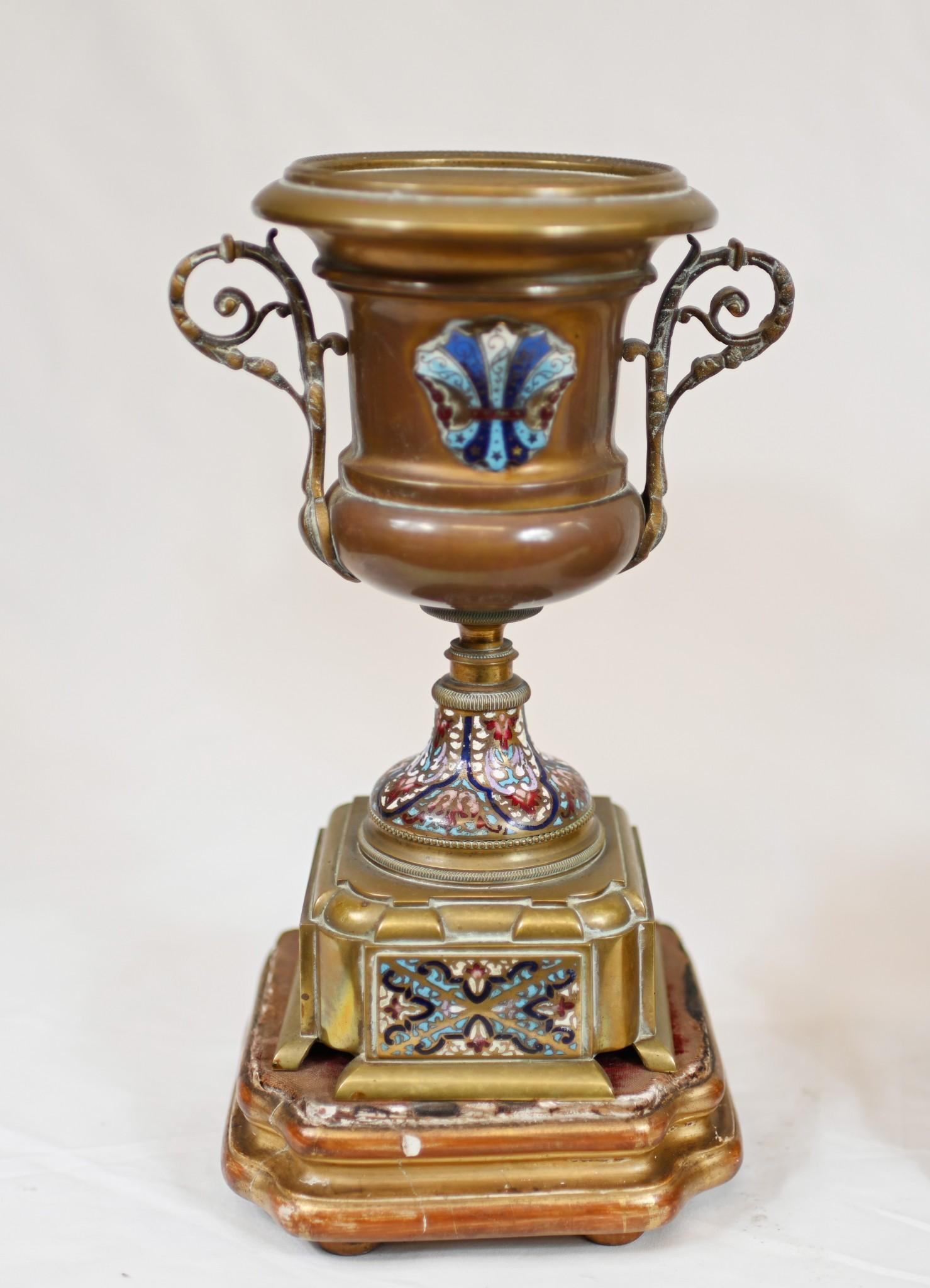French Clock Set Garniture Champleve Antique Clocks, 1860 1