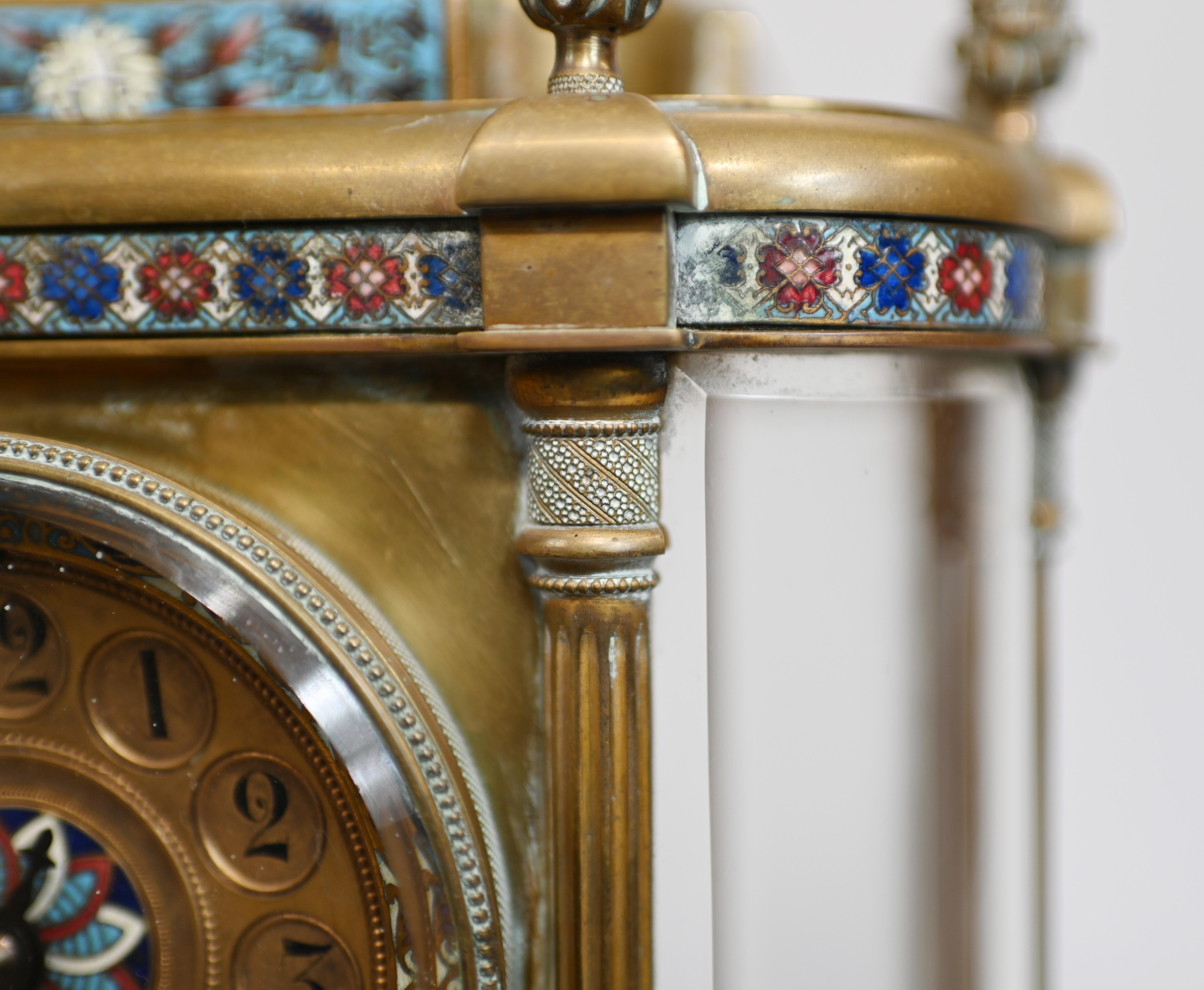 French Clock Set Garniture Champleve Antique Clocks, 1860 2