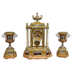 French Clock Set Garniture Champleve Antique Clocks, 1860