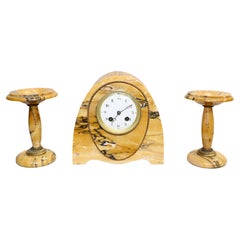French Clock Set Mantle Garniture Marble Antique, 1900