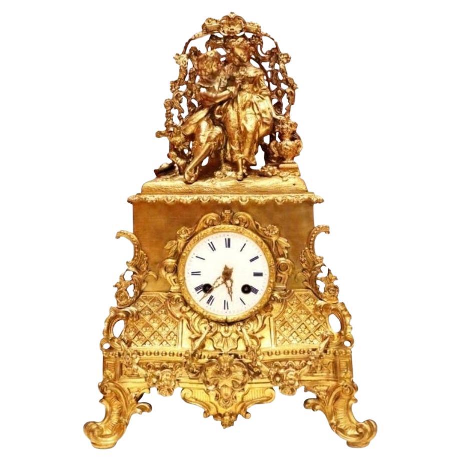 French Clock with a Love Scene For Sale