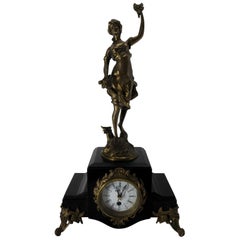 French Clock with Bronze Figure Signed S. Suirat