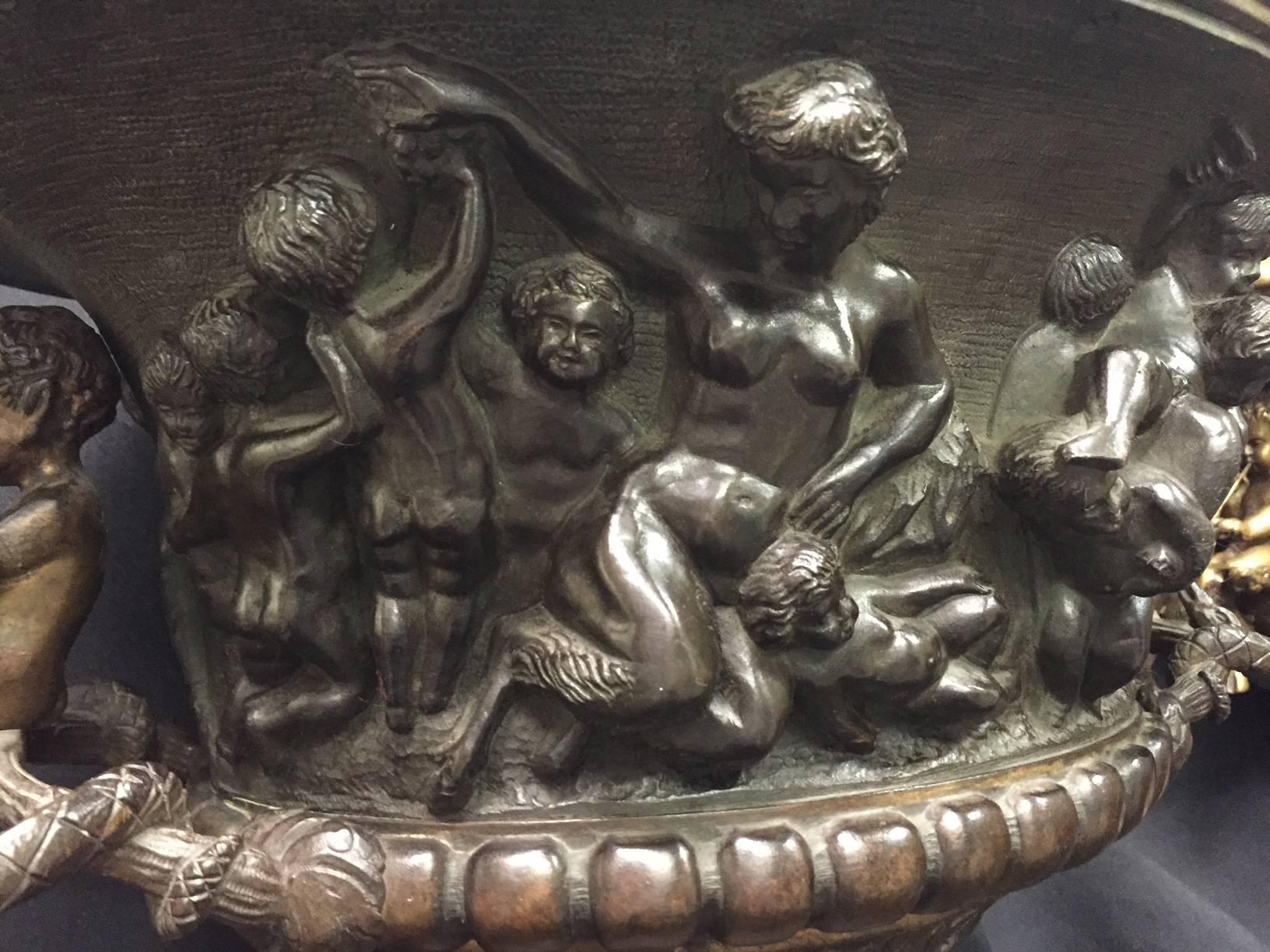 Bronze French Clodion Style Oval Bowl with Cherub Handles