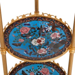 French Cloisonné Enamel and Gilt Metal Three-Shelf Tiered Table in Empire Style