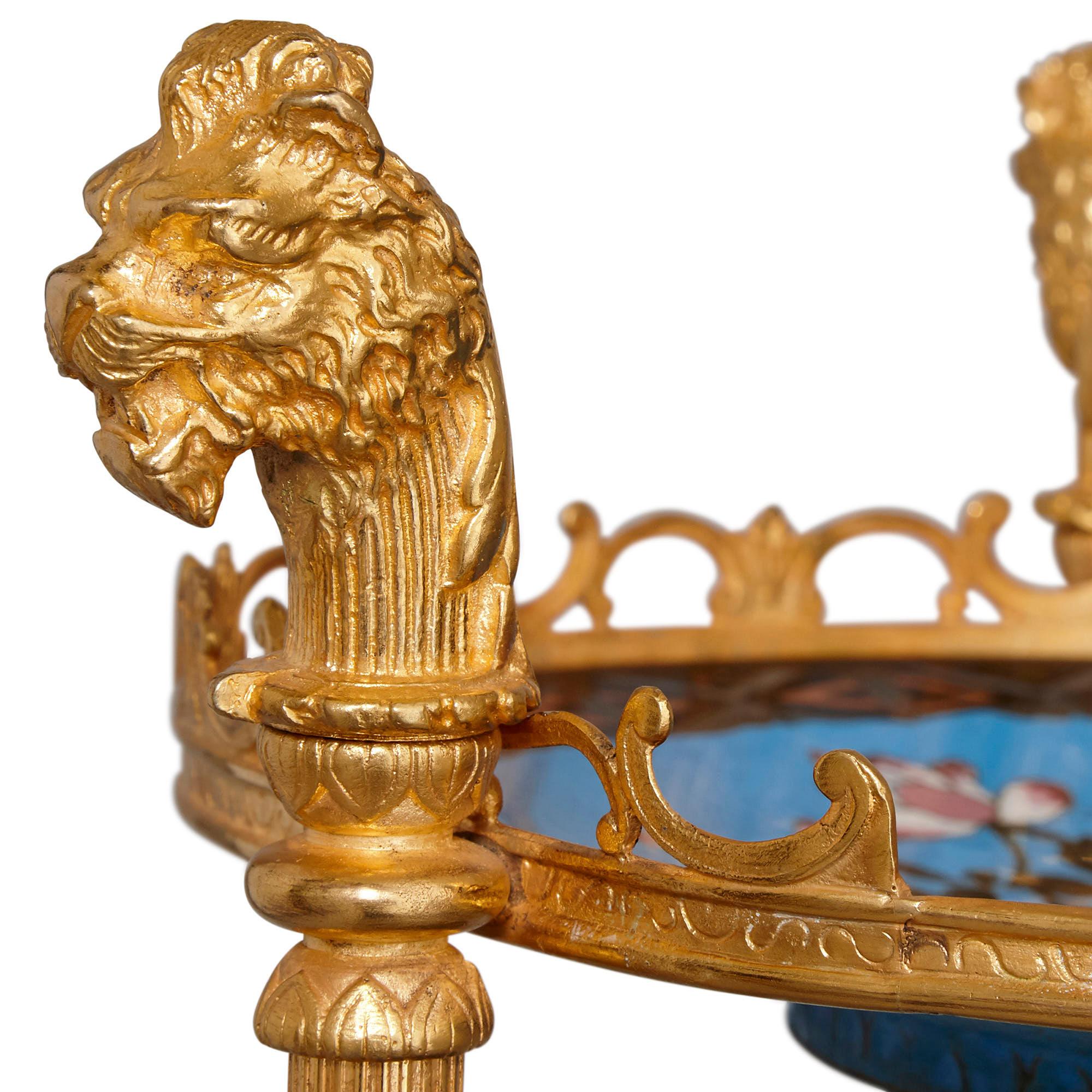 French Cloisonné Enamel and Gilt Metal Three-Shelf Tiered Table in Empire Style In Good Condition In London, GB