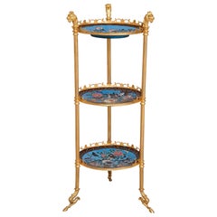 Antique French Cloisonné Enamel and Gilt Metal Three-Shelf Tiered Table in Empire Style