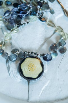 French Cloisonne Enamel, Silk Knotted Labradorite, Citrine, Iolite, Necklace