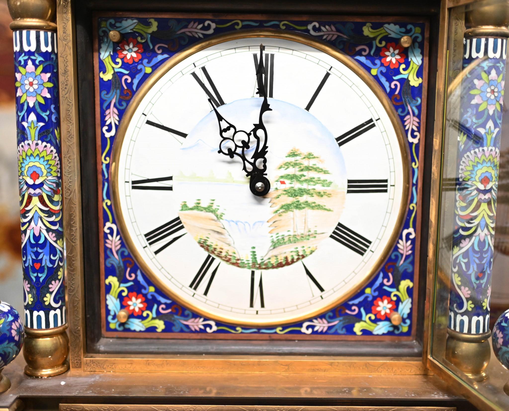 French Cloisonne Grandfather Clock In Good Condition For Sale In Potters Bar, GB