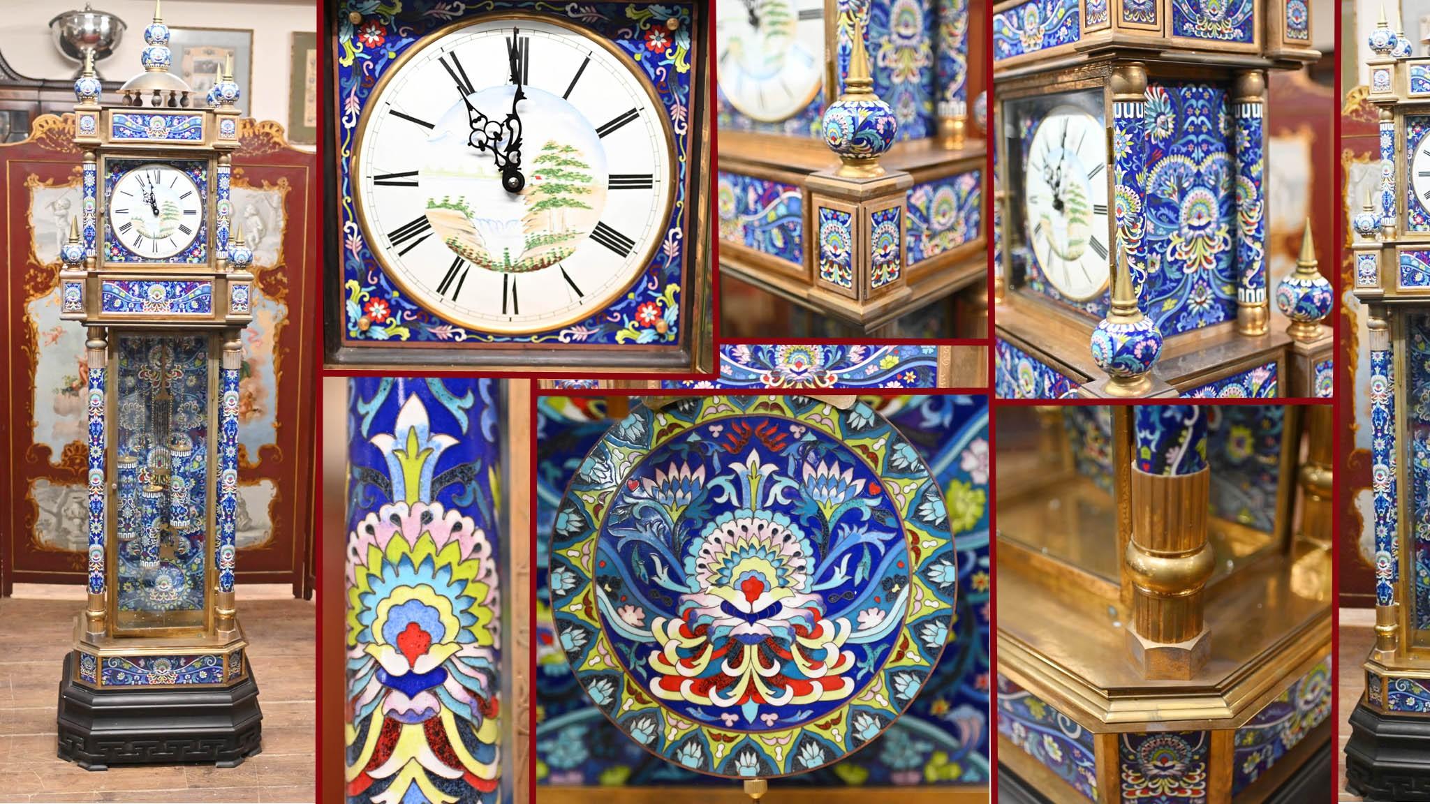 Late 20th Century French Cloisonne Grandfather Clock For Sale