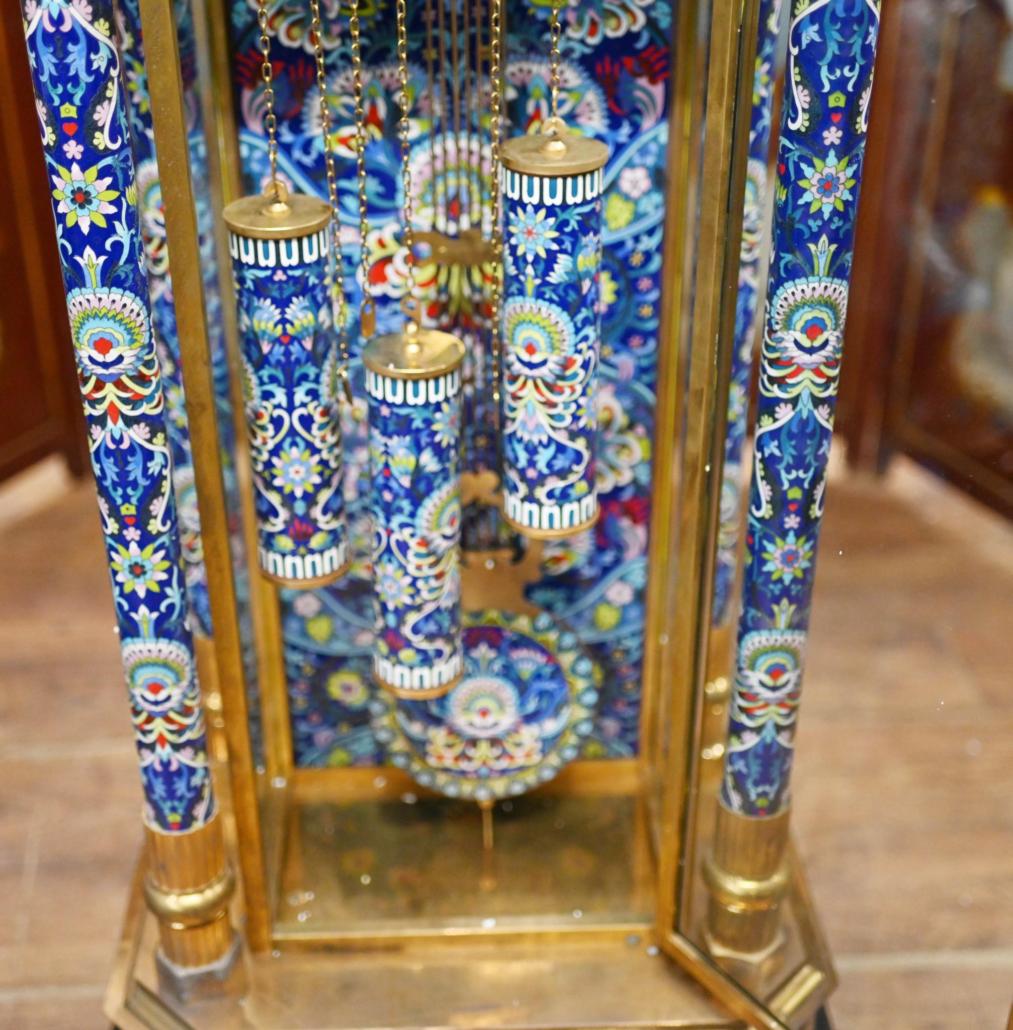 Multi-gemstone French Cloisonne Grandfather Clock For Sale
