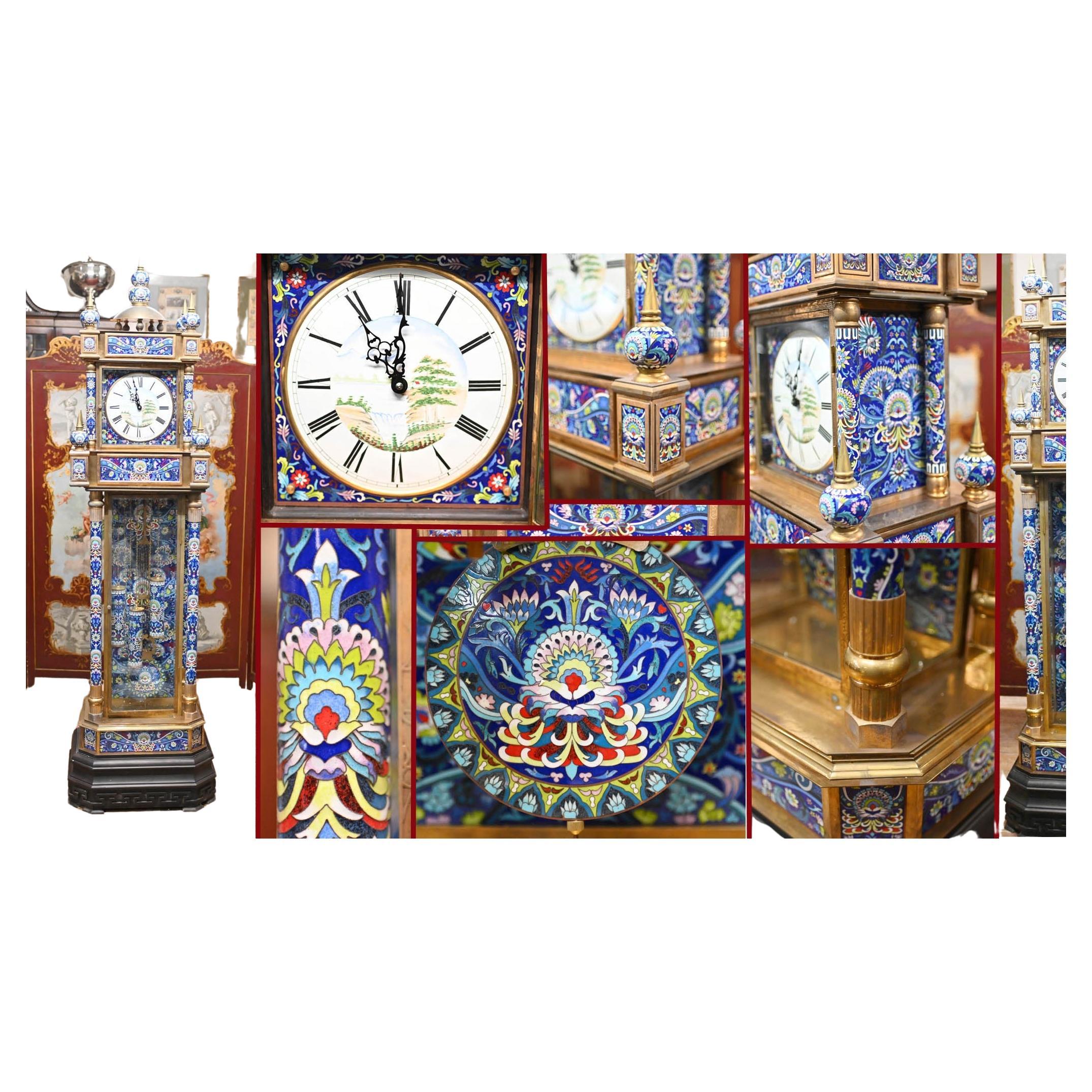 French Cloisonne Grandfather Clock For Sale