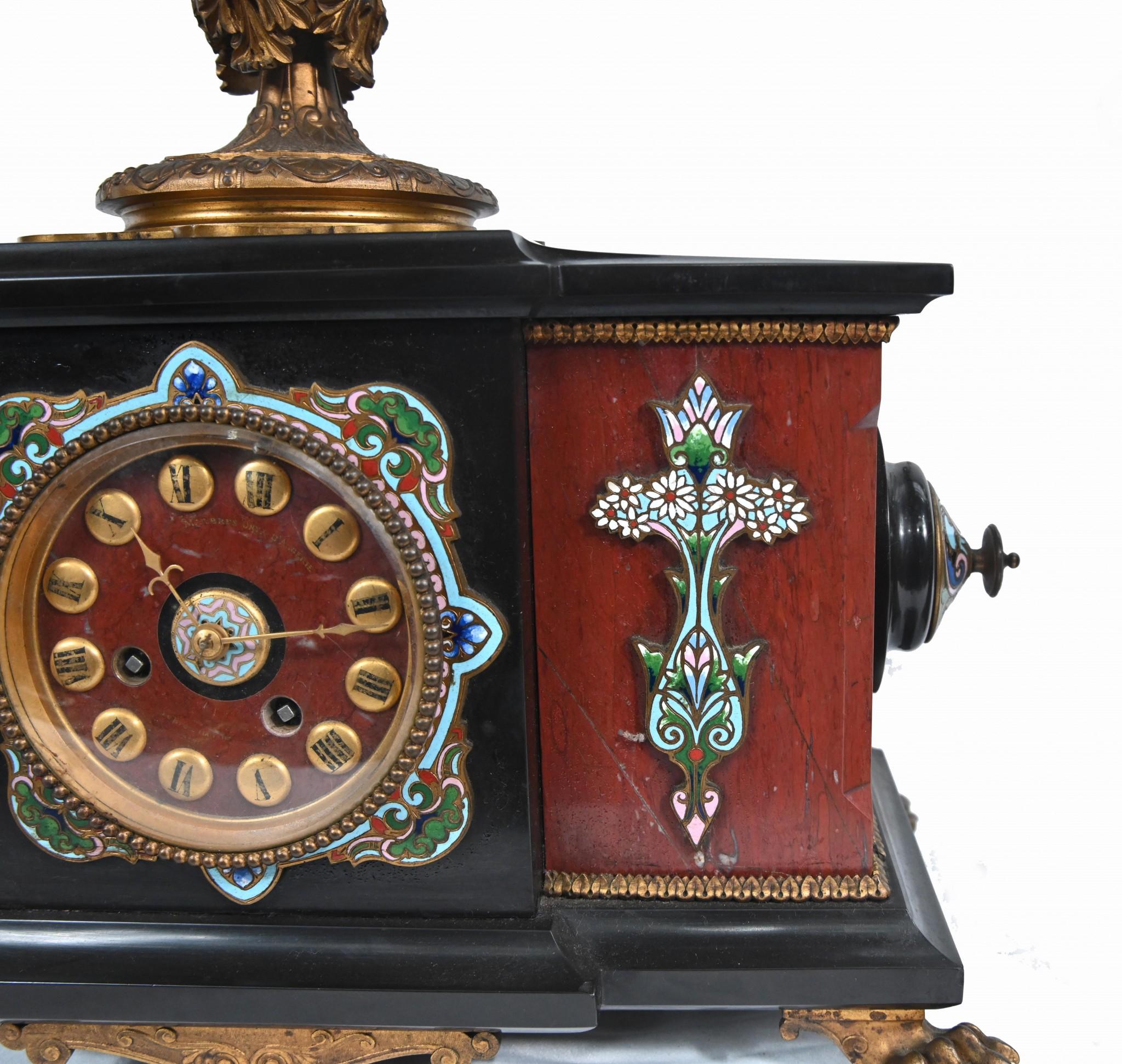 Pendule en marbre cloisonné Garniture en marbre Aesthetic Movement Bon état - En vente à Potters Bar, GB