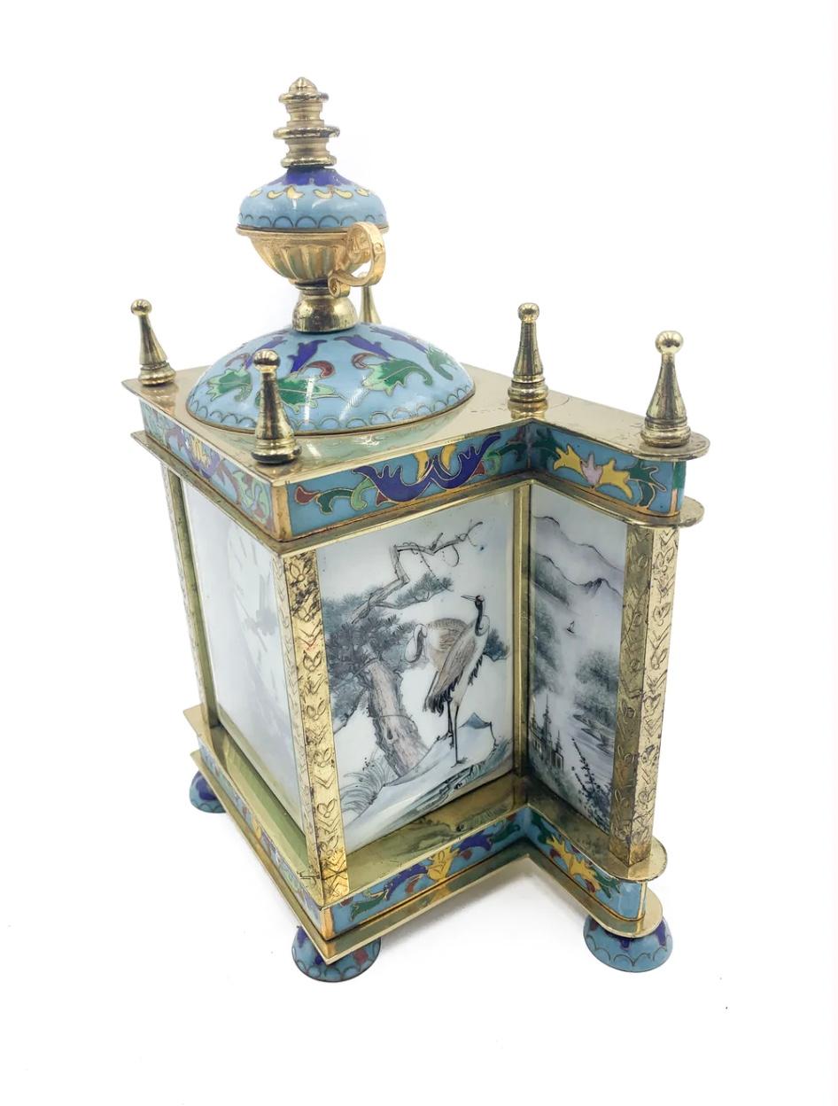 Brass French Cloisonnè Table Clock 1930s