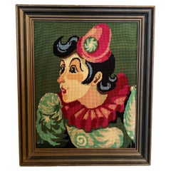 Tapiz francés de punto de aguja de payaso o bufón, moderno de mediados de siglo