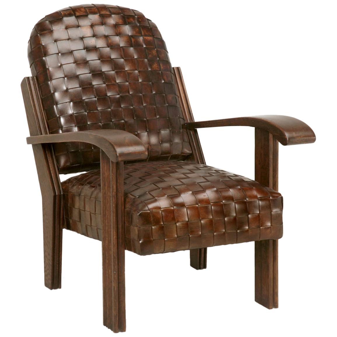 French Club Chair in Handwoven Leather Built to Your Specifications