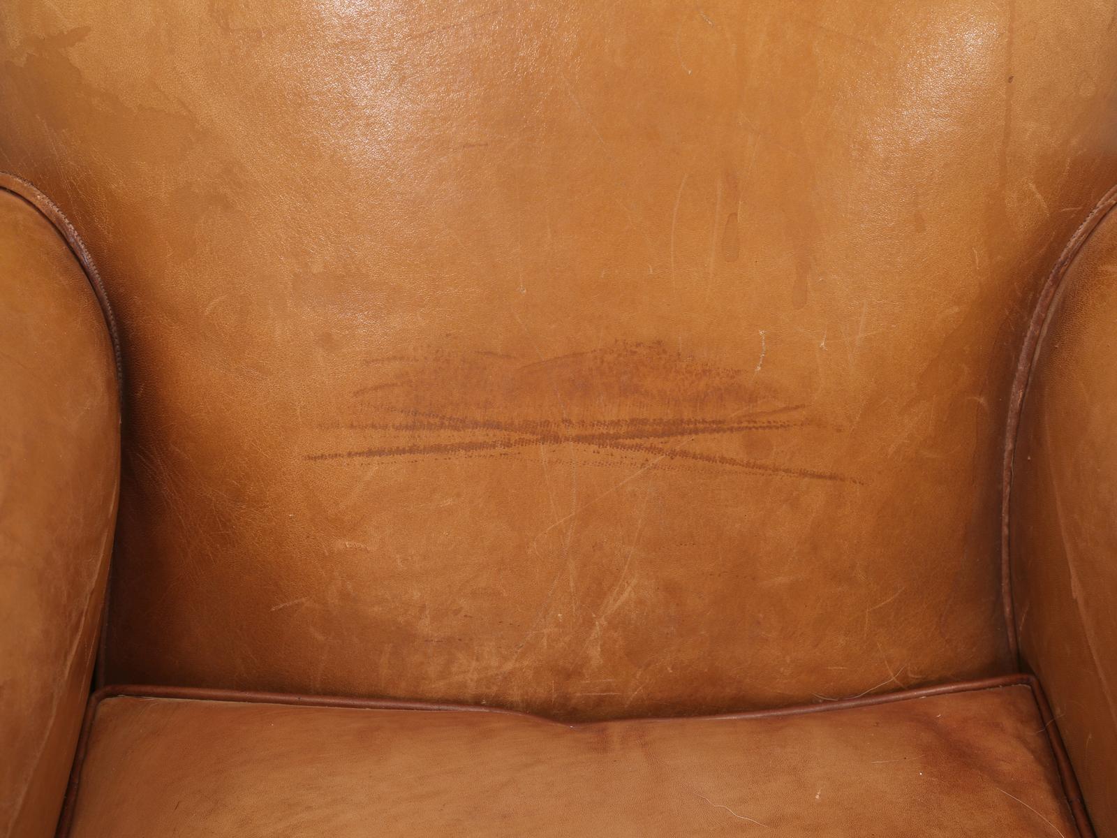 Hand-Crafted French Club Chair in Original Leather Correctly Restored with Horsehair and Coco