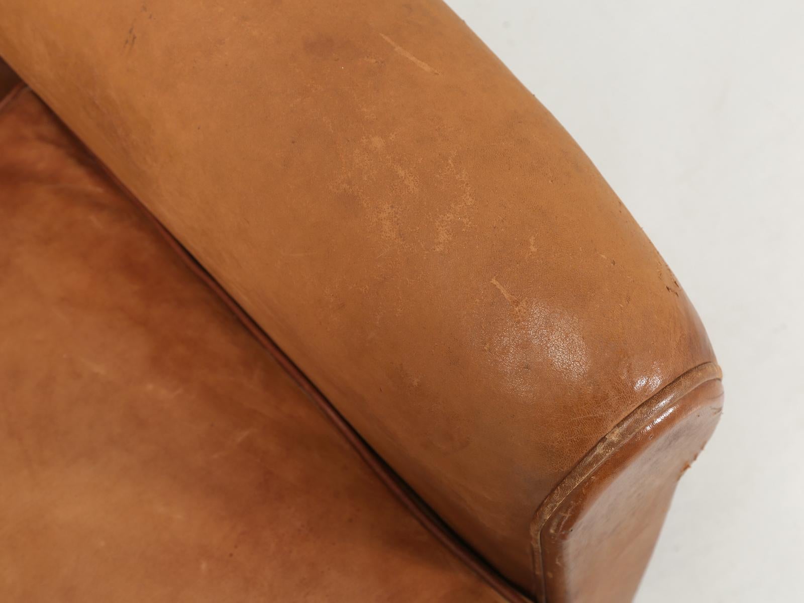 Mid-20th Century French Club Chair in Original Leather Correctly Restored with Horsehair and Coco