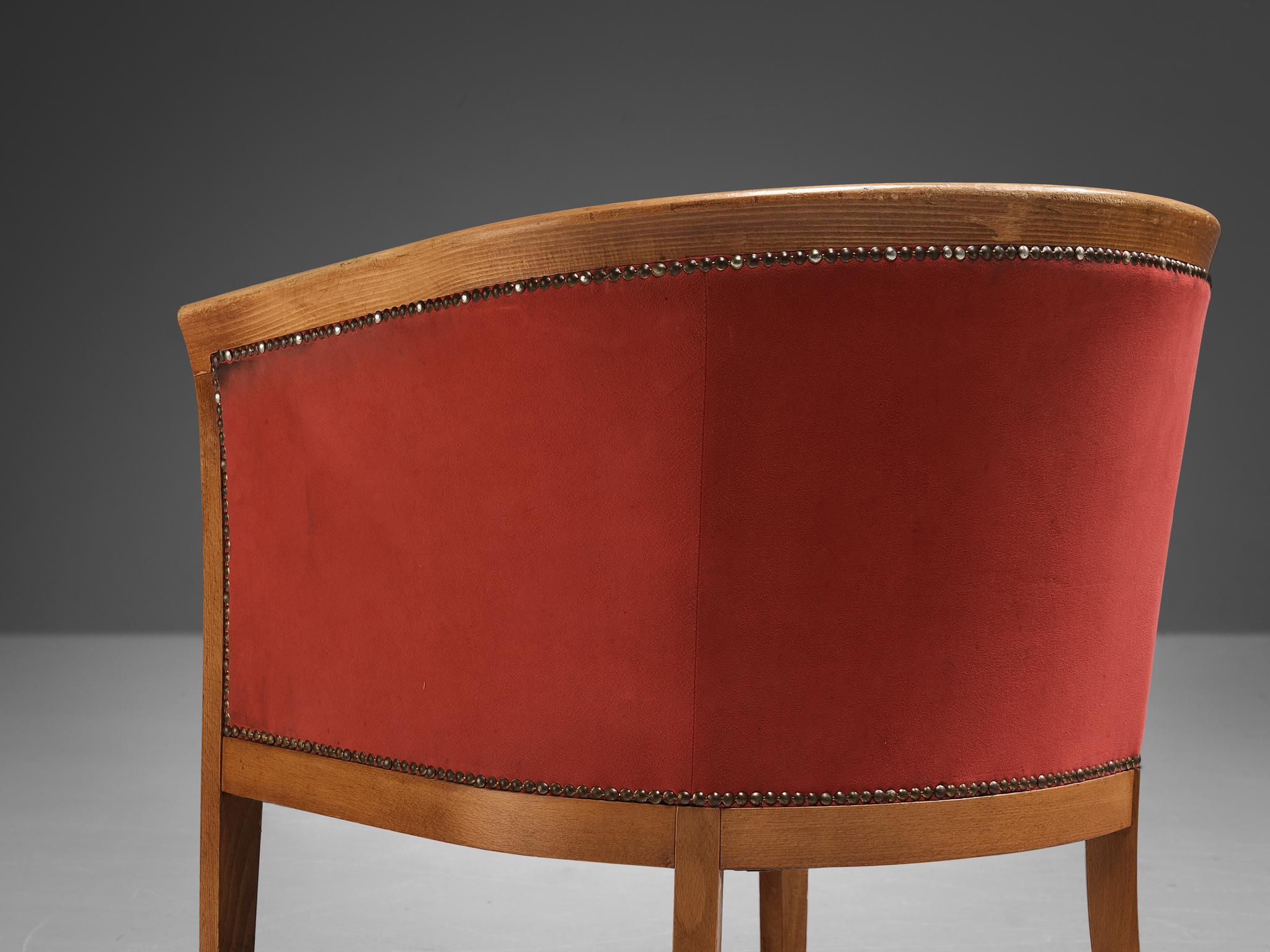 Mid-20th Century French Club Chair in Red Upholstery  For Sale